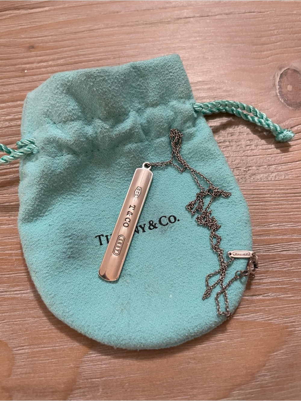 Authentic Tiffany & Co. 1837 Narrow Bar Pendant Necklace 16" Silver 925